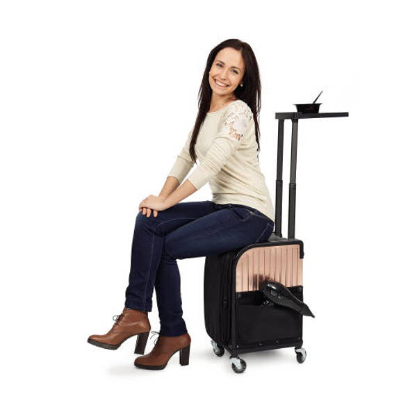 ROLLERCOASTER STOOL CASE Kufer na kółkach z rączką i stolikiem GOLD