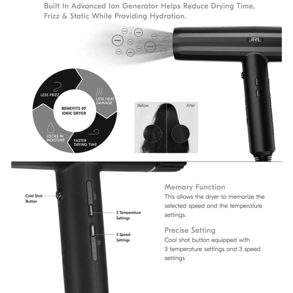 JRL Suszarka Forte Pro 2020H Black + Szczotki