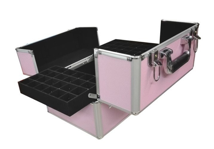 Kuferek kosmetyczny różowy z kratką na lakiery