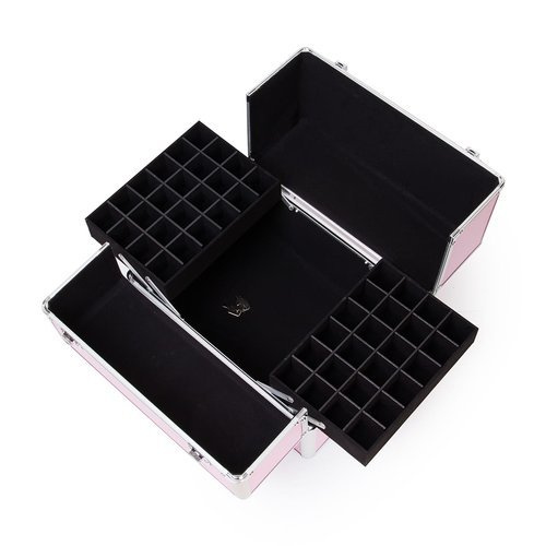 Kuferek kosmetyczny różowy z kratką na lakiery