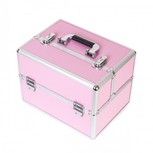 Kuferek kosmetyczny różowy z kratką na lakiery