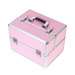 Kuferek kosmetyczny różowy z kratką na lakiery