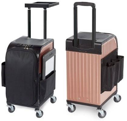 ROLLERCOASTER STOOL CASE Kufer na kółkach z rączką i stolikiem ROSE GOLD